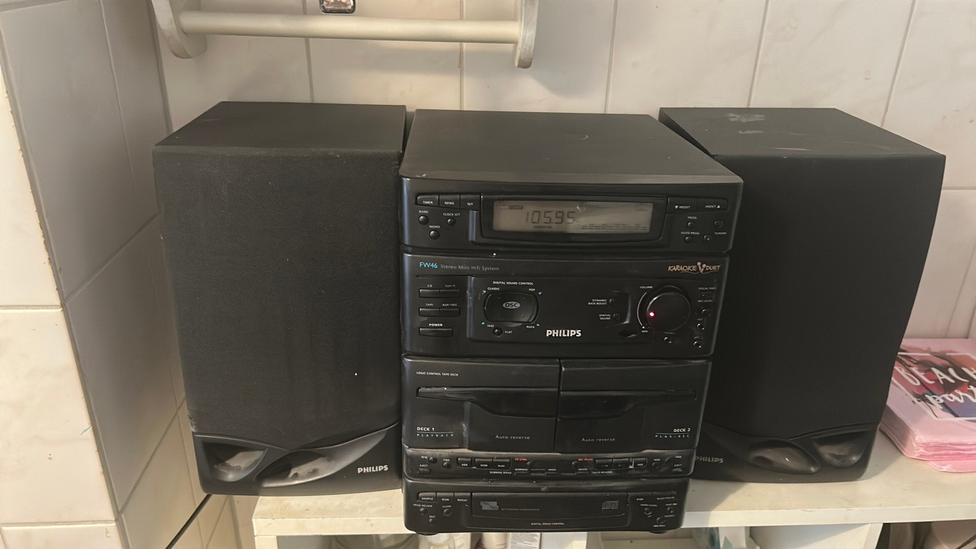 Philips FW46 Stereo Mini Hifi Systeem met CD en dubbel casse, Ophalen, Gebruikt, Radio, Met cd-speler