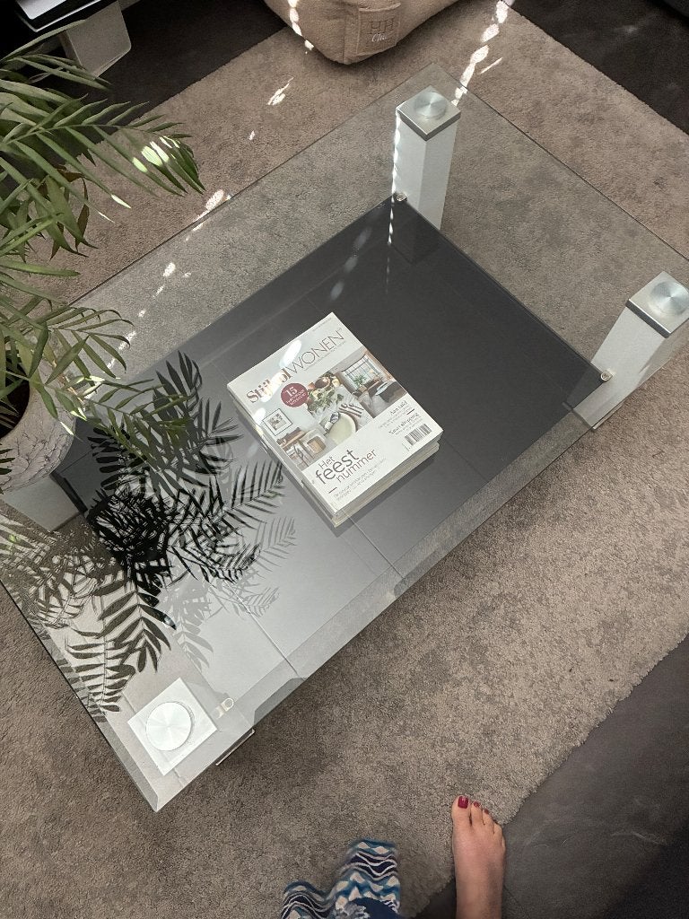 Glazen salontafel, Ophalen, Gebruikt, 100 tot 150 cm, 50 tot 100 cm