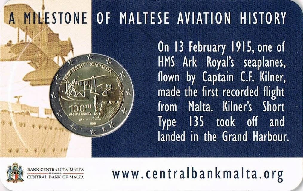 2015 Coincard Malta First Flight From Malta, Postzegels en Munten, Munten | Europa | Euromunten, Ophalen of Verzenden, Malta, 2 euro