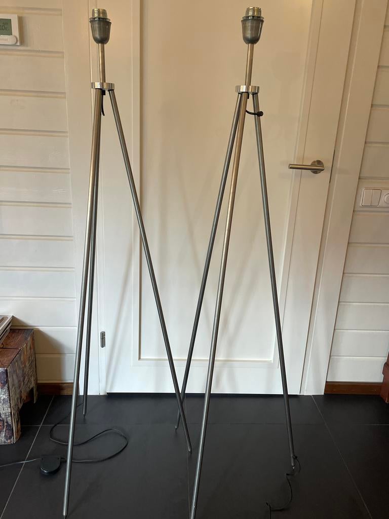 Set van 2 Schemerlampen zonder kap - 1,5 meter hoog, Ophalen, Gebruikt, Metaal, 150 tot 200 cm