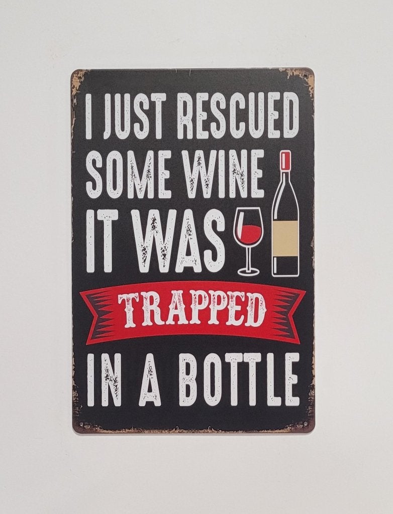 Rescued bottle of wine wijn reclamebord van metaal wandbord, Info@deconoord.nl, Deco Noord, Nieuw, Ophalen of Verzenden
