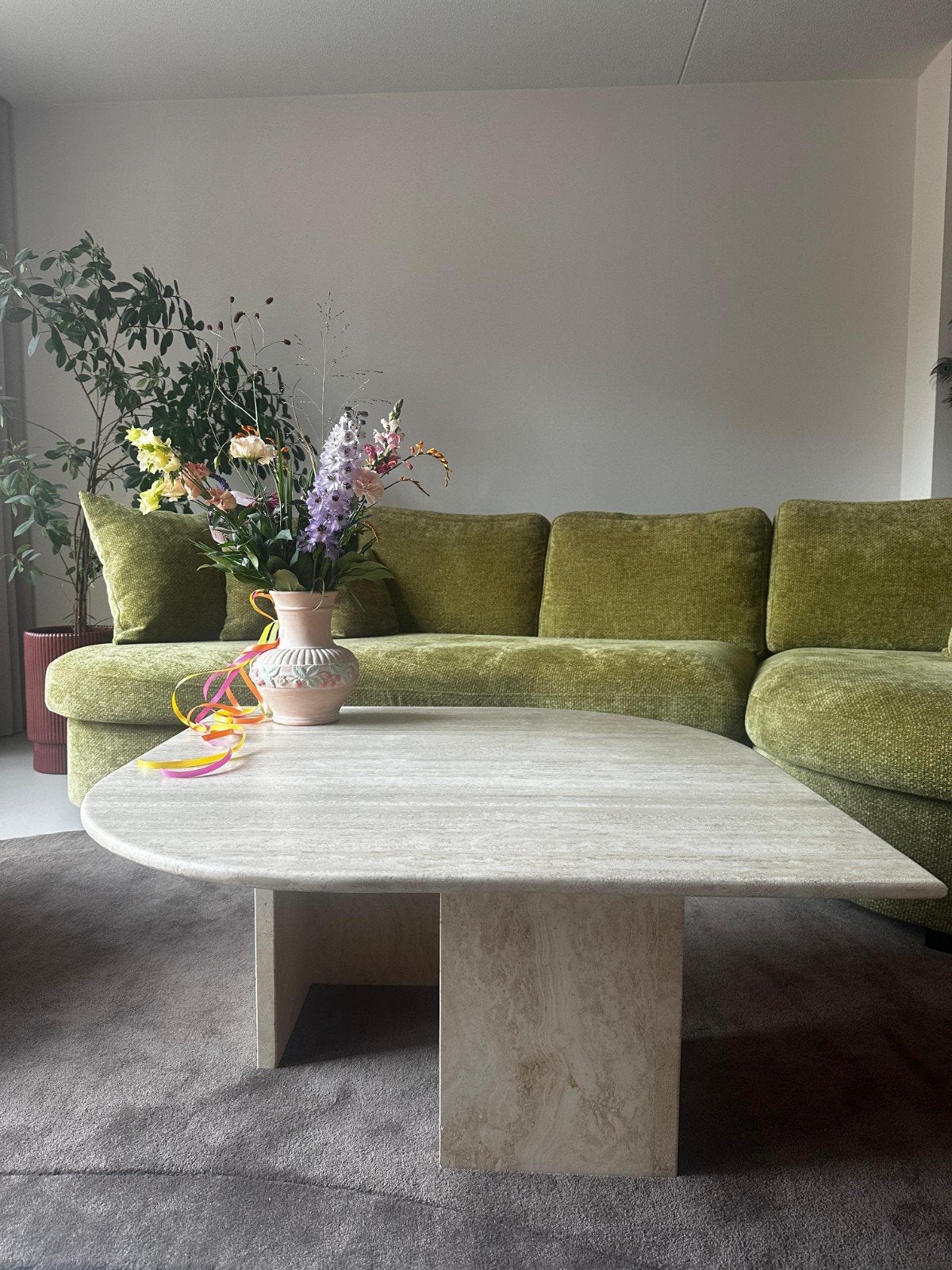 Laatste kans!! Italiaanse Travertin Salontafel - Vintage Des, Huis en Inrichting, Overige materialen, Gebruikt, Overige vormen