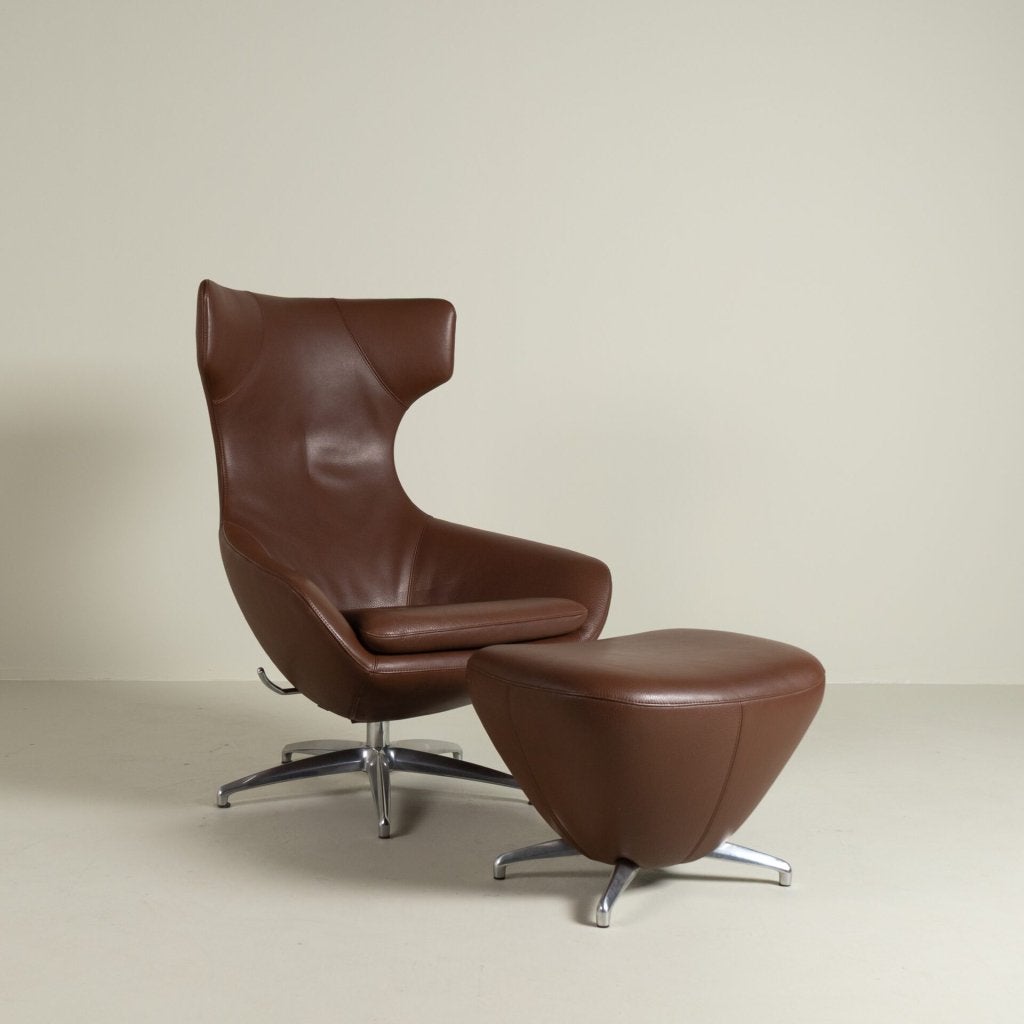 Leolux Caruzzo Plus Fauteuil Bruin Leer + Hocker, Huis en Inrichting, Leolux, Zo goed als nieuw, Niet ingevuld, Niet ingevuld