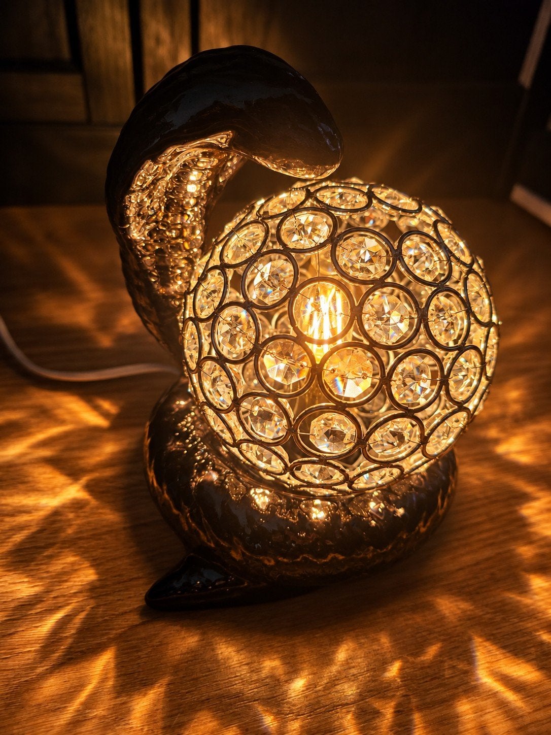 Unieke Slangenlamp met Kristallen Bol, Zwart, Ophalen of Verzenden, Zo goed als nieuw, Metaal