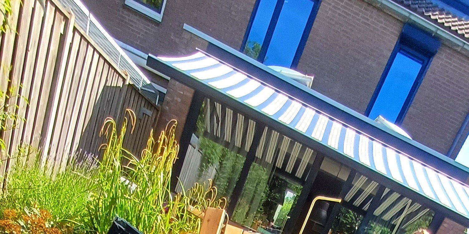 Mado Zonwering uitvalscherm - elektrisch - 5x2,5m, Gebruikt, 450 cm of meer, Elektrisch, Ophalen of Verzenden