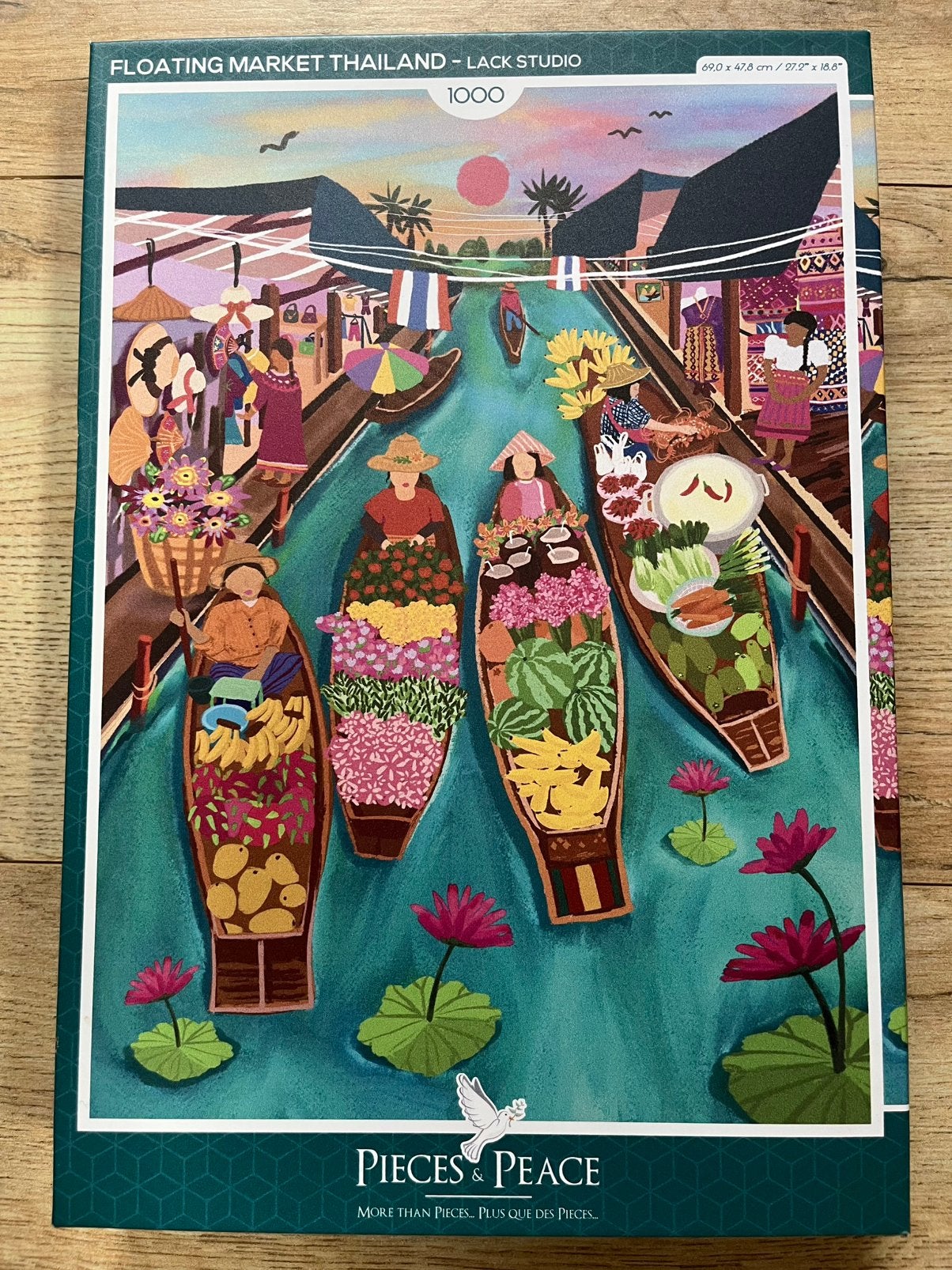 Pieces & Peace puzzel 1000 (-1) st Floating Market Thailand, Ophalen of Verzenden, 500 t/m 1500 stukjes, Zo goed als nieuw