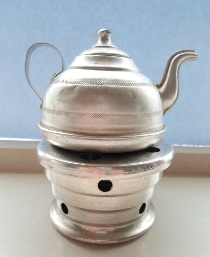 Aluminium keteltje met rechaud., Ophalen of Verzenden, Gebruikt