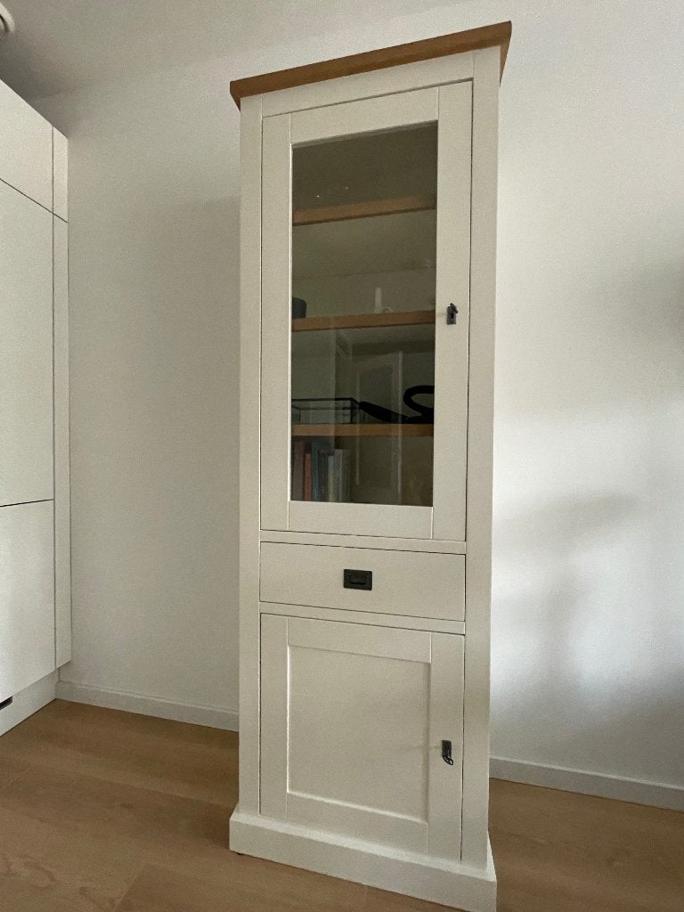 Eiken vitrinekast Bordeaux S – De Troubadour – Oil Grey, Ophalen, Gebruikt, 200 cm of meer, Eikenhout
