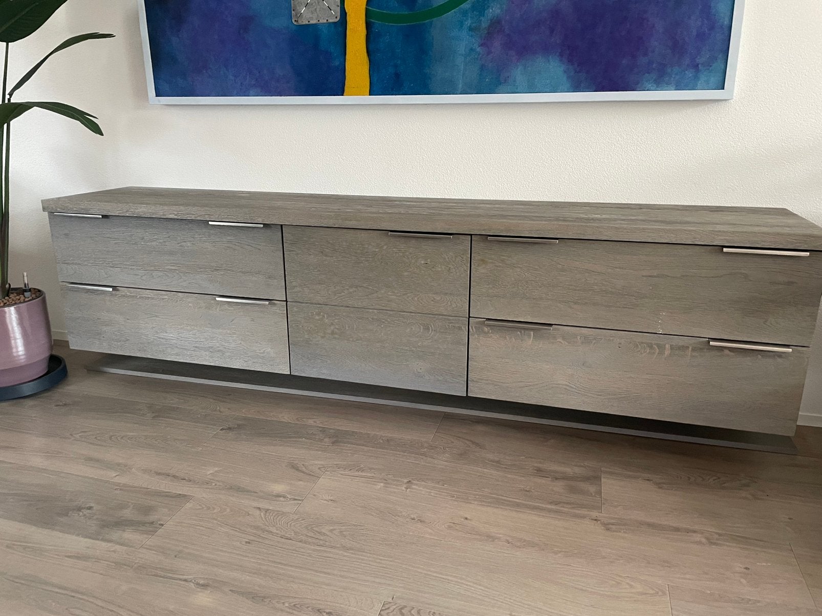 Massief eiken dressoir 240 x 45 cm, Ophalen, Gebruikt, Eikenhout, Met lade(s)