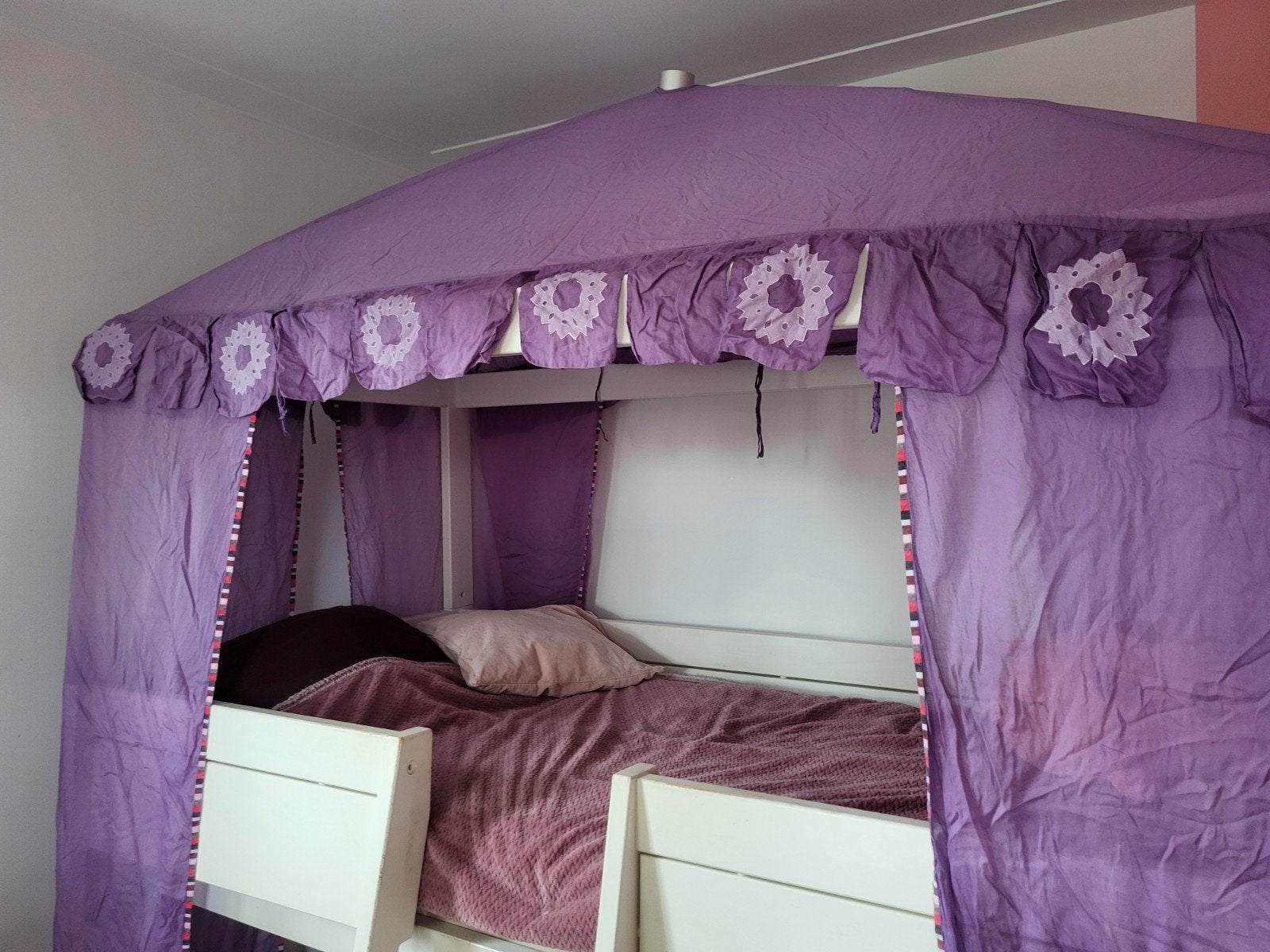 Kinderbed met hemel halfhoogslaper, Kinderen en Baby's, Ophalen, 85 tot 100 cm, Gebruikt, Matras