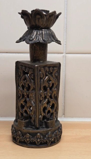 Antieke bronzen kandelaar uit India, kaarsenstandaard, Ophalen of Verzenden, Koper of Brons