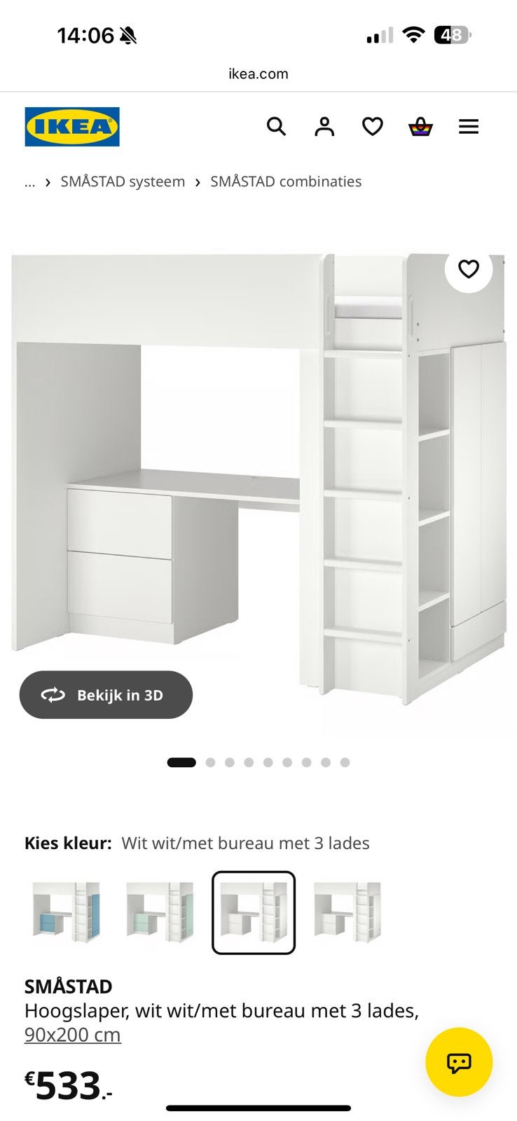Ikea SMASTAD hoogslaper met kledingkast en bureau, Ophalen, Hoogslaper, Eenpersoons, 200 cm