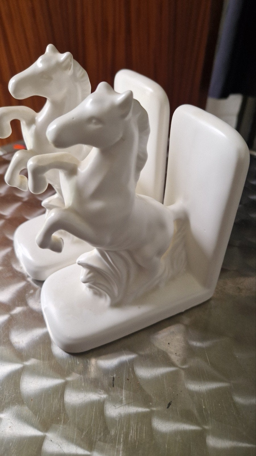 Vintage Boekensteunen Paarden - Wit Keramiek (met barst), Antiek en Kunst, Ophalen of Verzenden