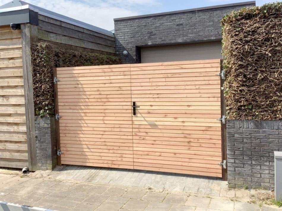 Houten poort op maat - Deens rabat in douglas, Tuin en Terras, Ophalen, Nieuw, 150 tot 200 cm, Hout