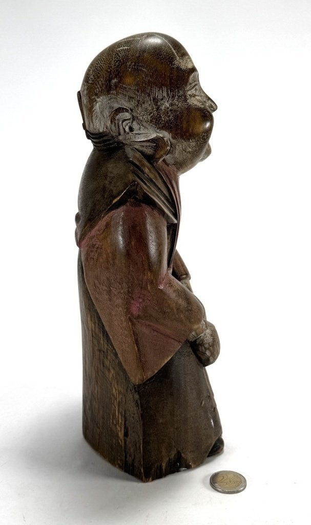 132. Houten okimono Hotei - Japan, Meiji periode, 20e eeuw, Ophalen, Houtsnijwerk, 20 - 50 cm, Hout