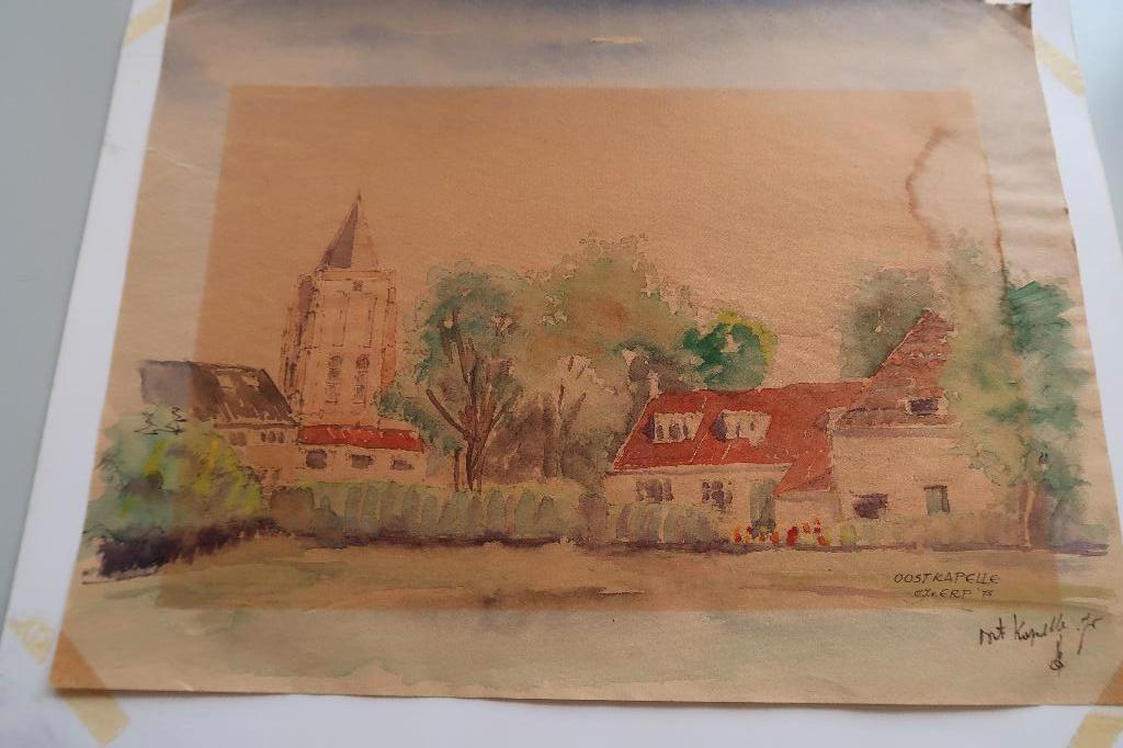 Oostkapelle door C.J.van Erp-1975-schilderstuk,afm. 28x37 cm, Antiek en Kunst, Ophalen of Verzenden
