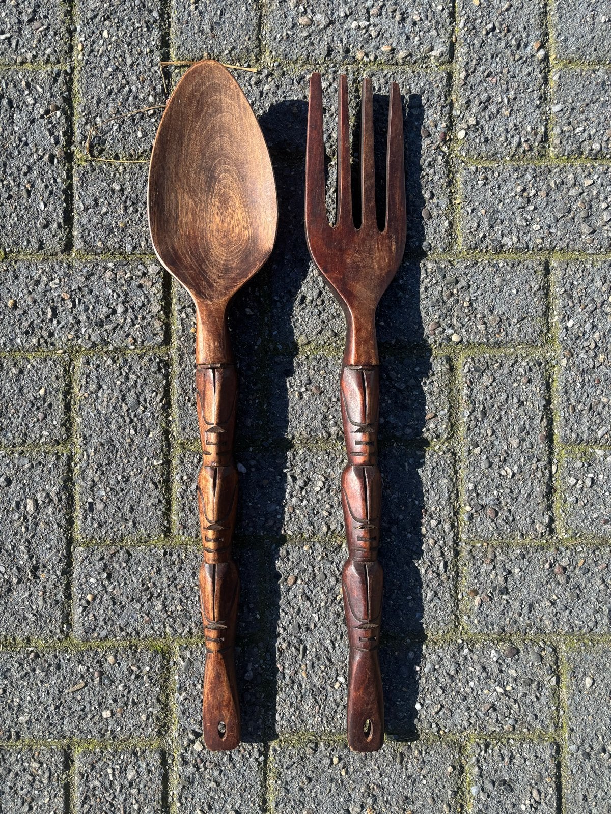Grote decoratieve houten lepel en vork | ~70cm lang, Ophalen of Verzenden