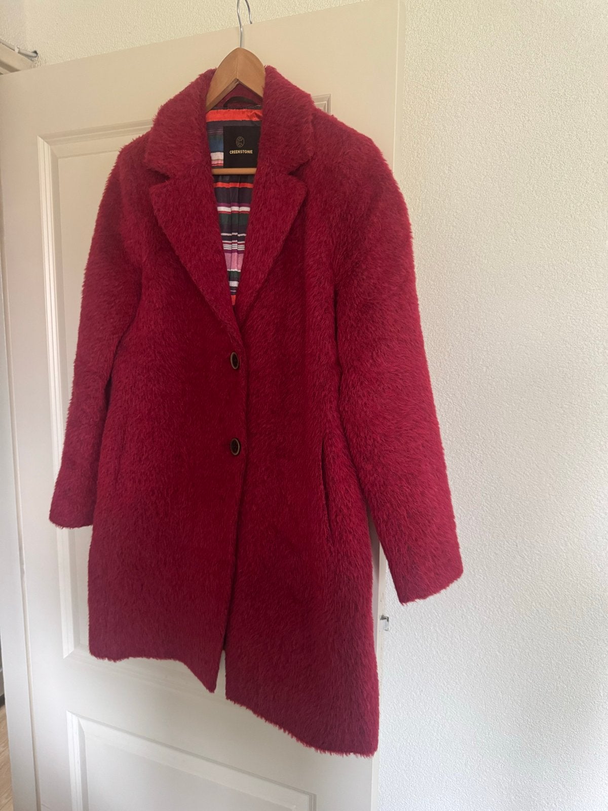 Creenstone Mantel Maat 40 - Rood - Wol, Alpaca & Mohair, Ophalen of Verzenden, Zo goed als nieuw, Maat 38/40 (M), Rood