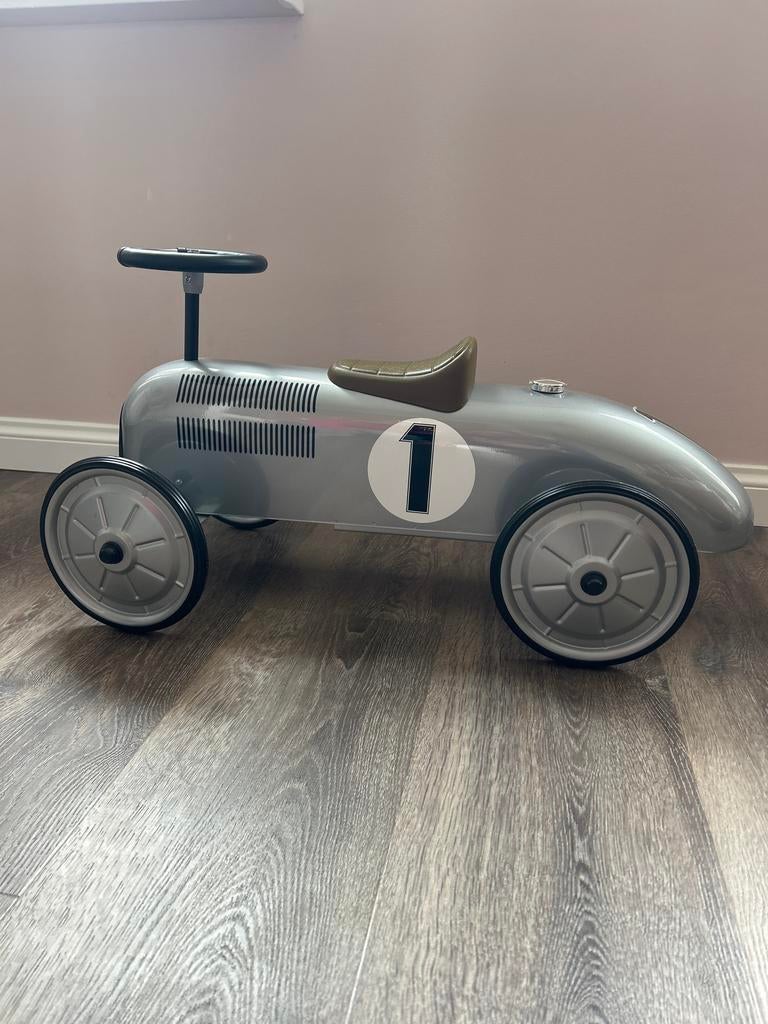 Retro loopauto zilver - Klassieke raceauto voor kinderen, Ophalen, Zo goed als nieuw, Loopvoertuig