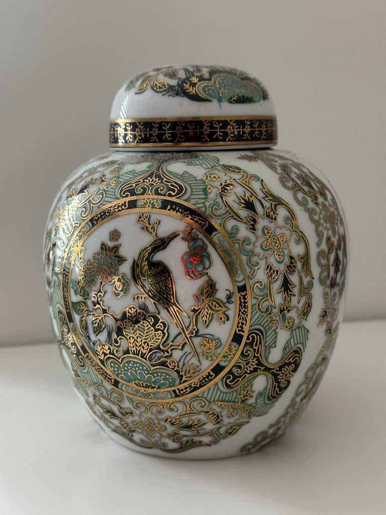 Vintage Japanse gemberpot met kraanvogeldecoratie, Ophalen of Verzenden