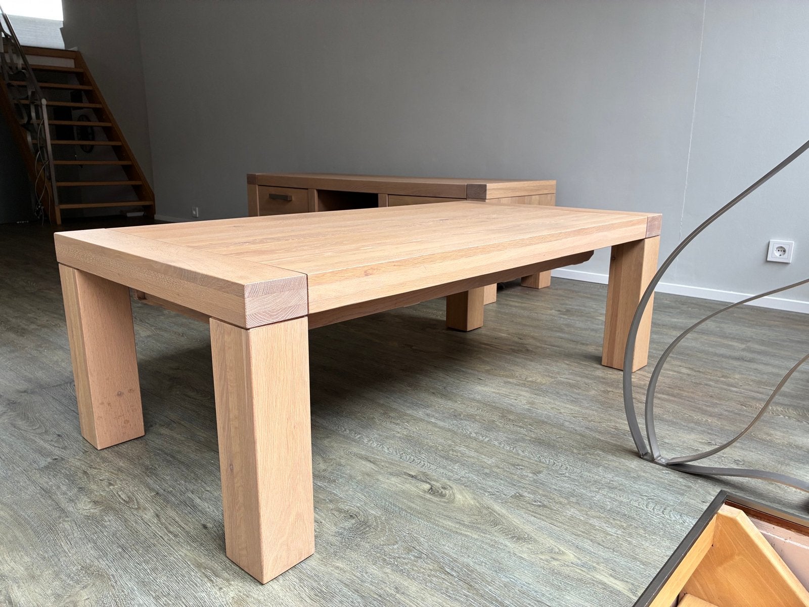 Licht eiken tv meubel en salontafel set, Ophalen, Gebruikt, 150 tot 200 cm, Eikenhout