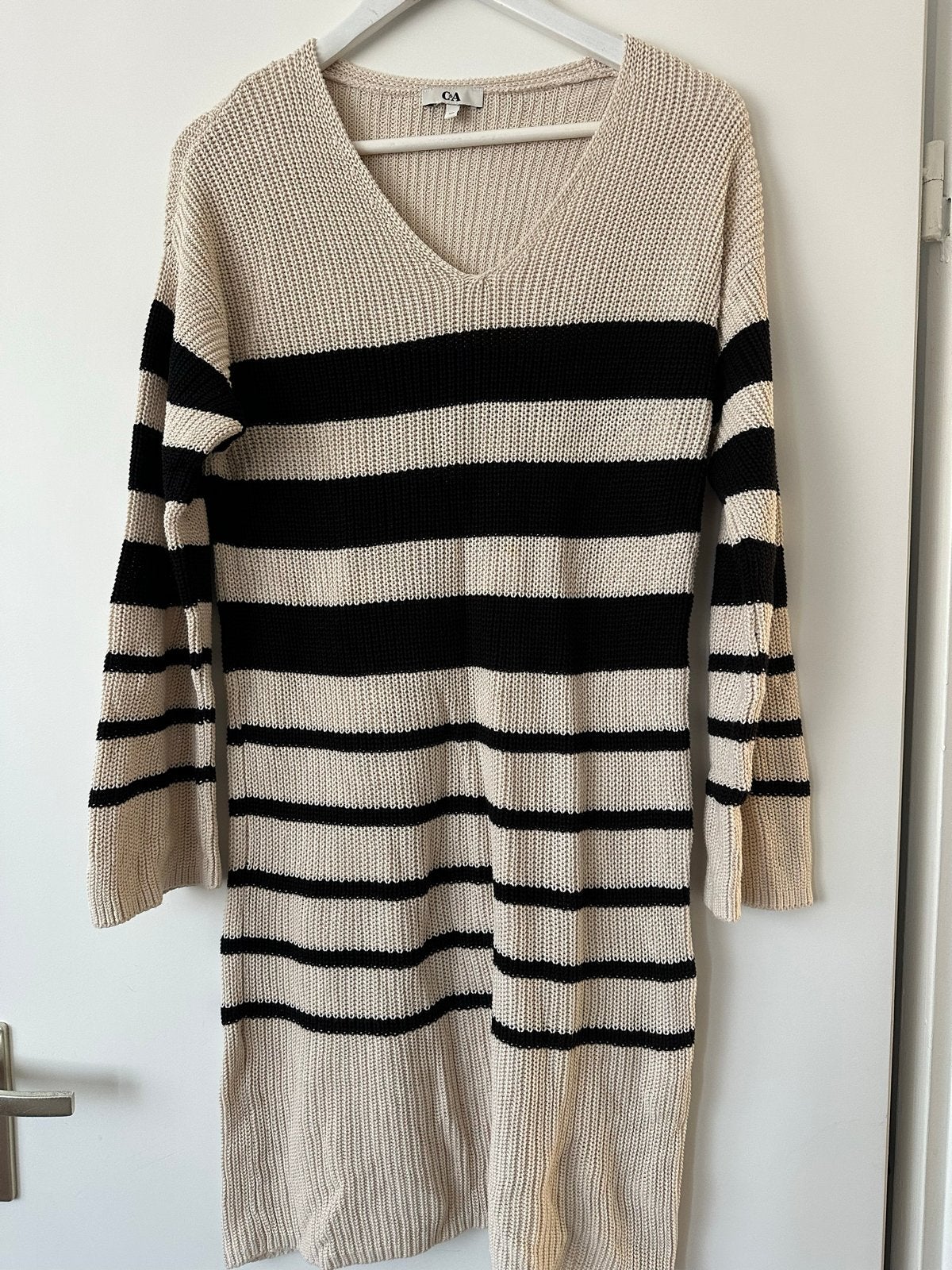 C&A gestreepte gebreide jurk, Kleding | Dames, Beige, Ophalen of Verzenden, Zo goed als nieuw, Knielengte