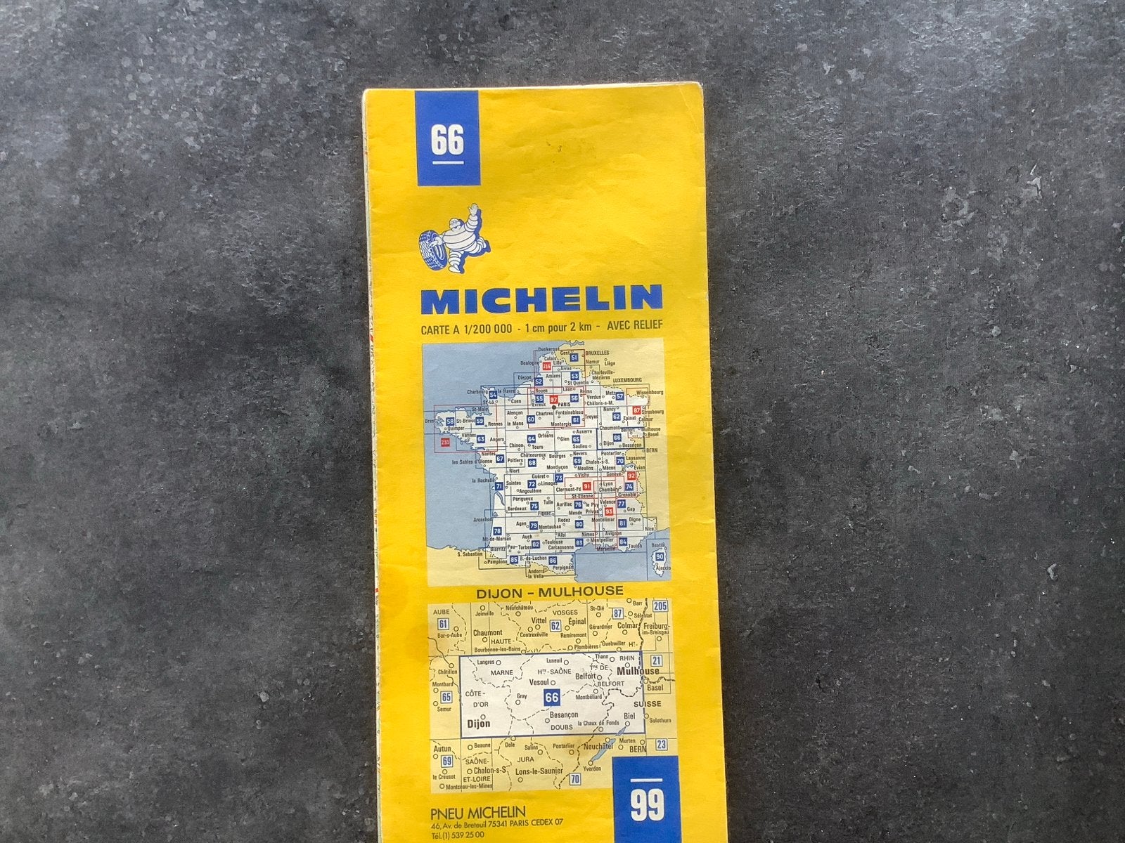 Michelin Kaart 66: Dijon - Mulhouse (met reliëf), Gelezen, Frankrijk, Ophalen of Verzenden, Landkaart