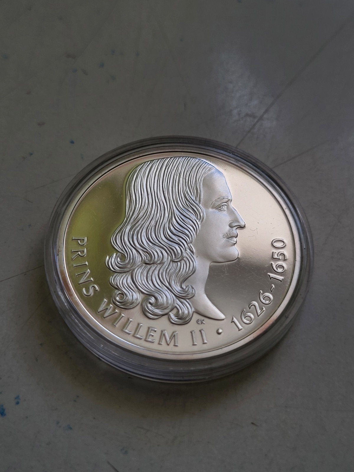 Verzilverde penning Prins Willem II 1626-1650 UNC in capsule, Postzegels en Munten, Ophalen of Verzenden