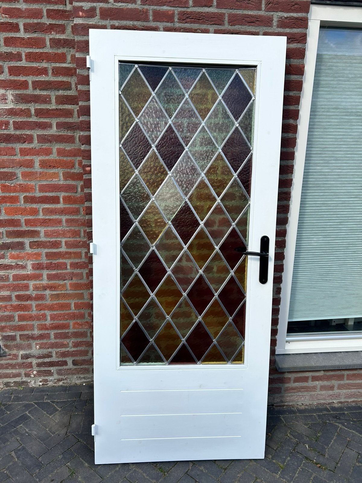Deur met glas in lood, Doe-het-zelf en Verbouw, Kozijnen en Schuifpuien, Gebruikt, Deurkozijn, 150 tot 225 cm, Inclusief glas