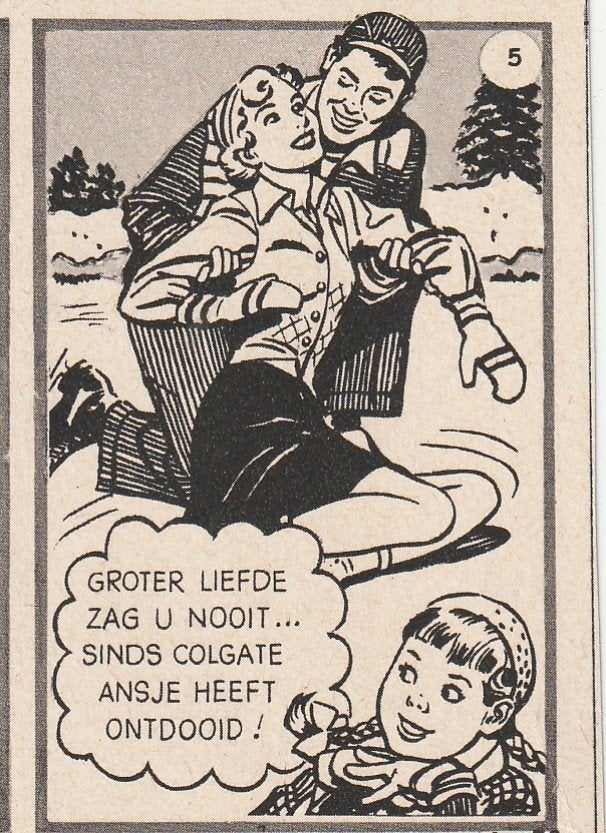 retro reclame 1952 Colgate tandpasta ijs & schaatsen, Verzenden, Overige typen