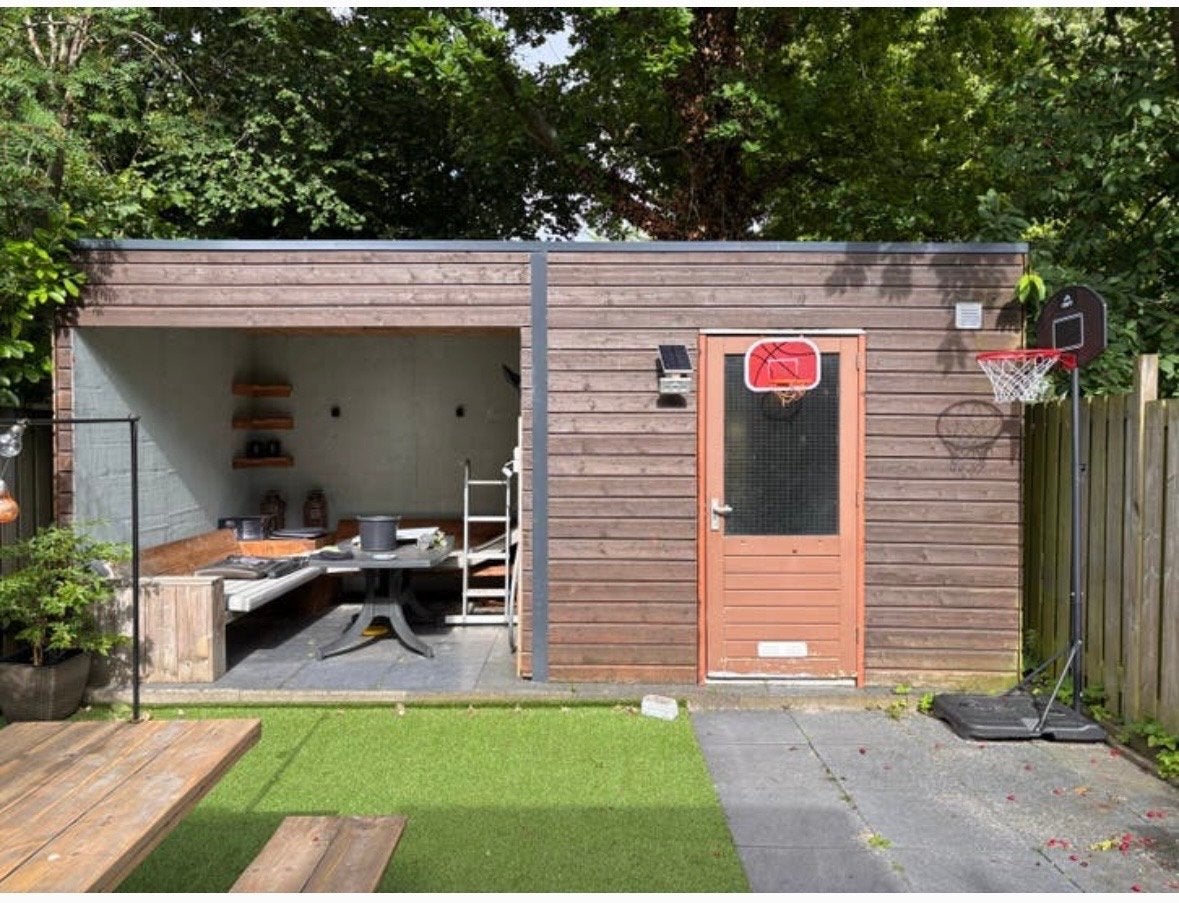 Houten tuinhuis met overkapping, Ophalen, Gebruikt, Overige materialen