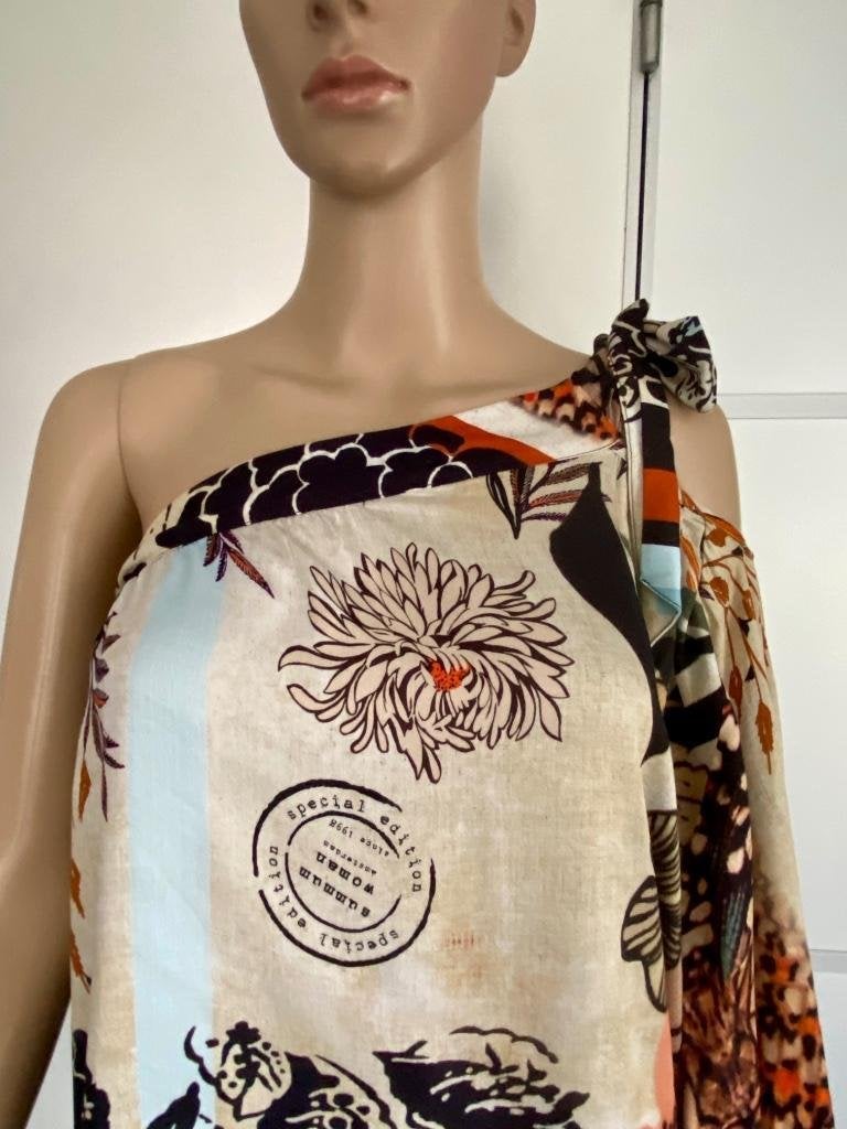H359 Nieuw: Summum maat 38=M blouse top beige/zwart/oranje, Maat 38/40 (M), Summum, Beige, Nieuw