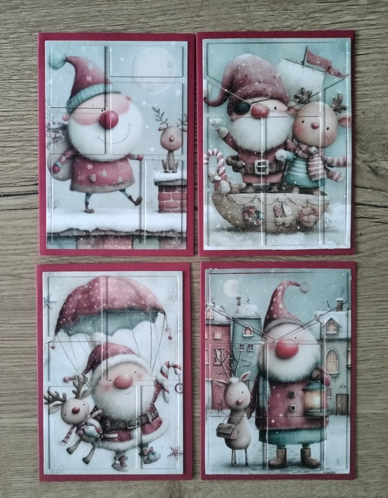 Handgemaakte kerstkaarten - 4 stuks (pakket 33), Ophalen of Verzenden, Nieuw, Kerst