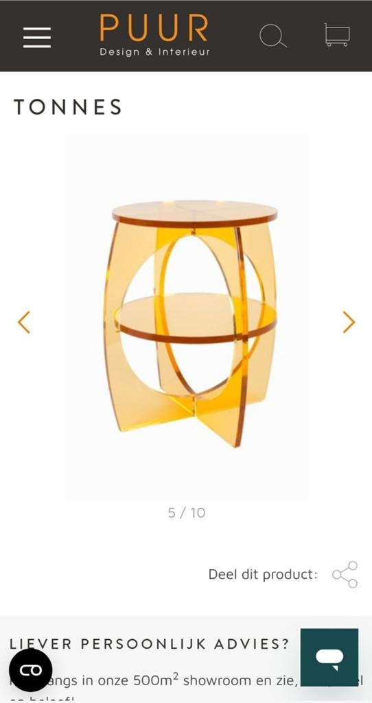 Design bijzettafel 'Tonnes' (acrylaat)oranje, Gebruikt, Rond, Modern, Design, Ophalen