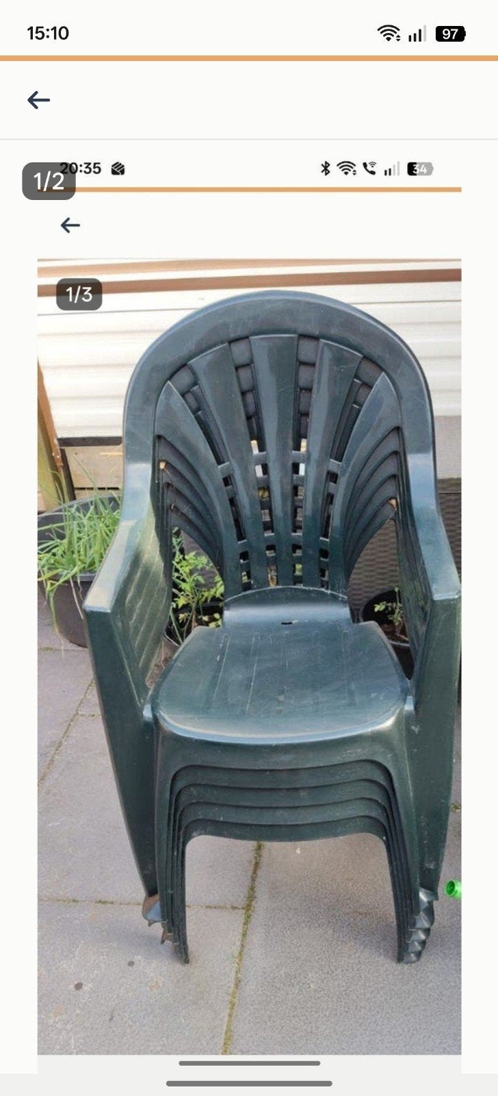 5 Jardin tuinstoelen met hoge rugleuning, Tuin en Terras, Ophalen, Gebruikt, Kunststof, Stapelbaar
