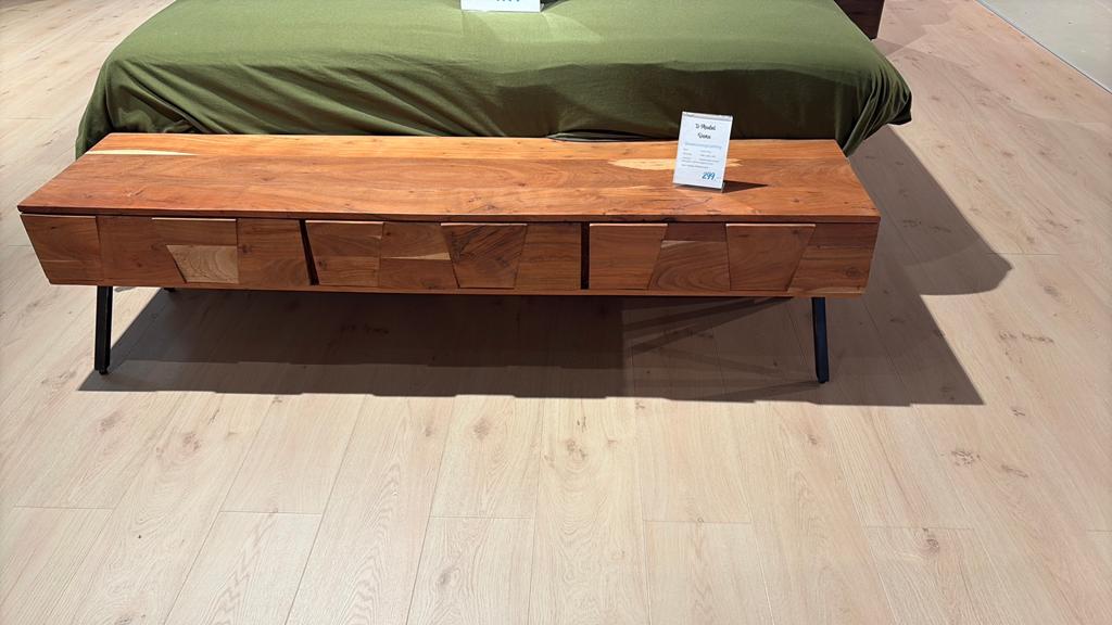 Acacia hout tv-meubel met lades, Ophalen, Zo goed als nieuw, 25 tot 50 cm, Metaal