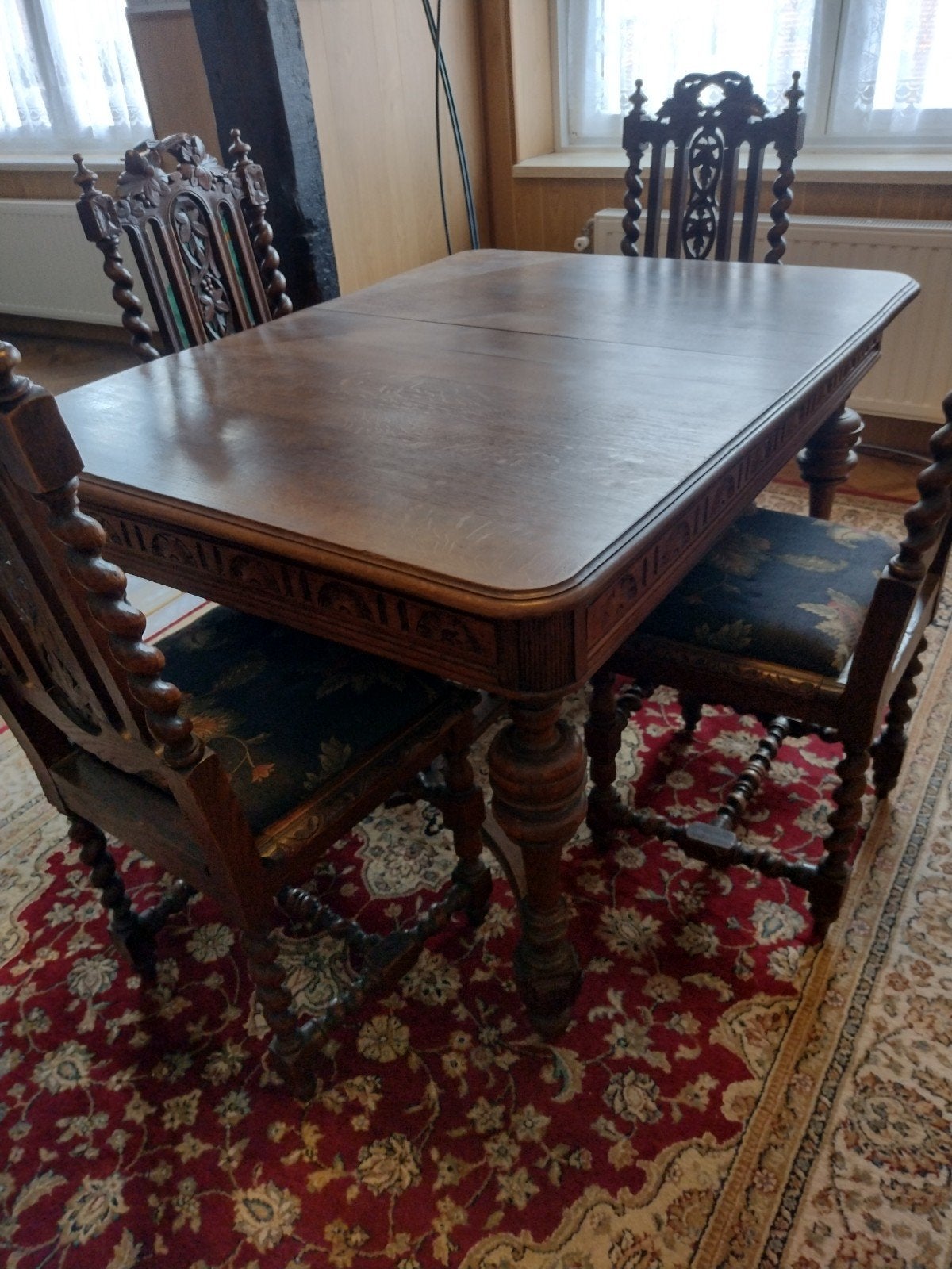 Antieke Franse LXIII Jacht Eetkamer Tafel met 6 Stoelen, Ophalen