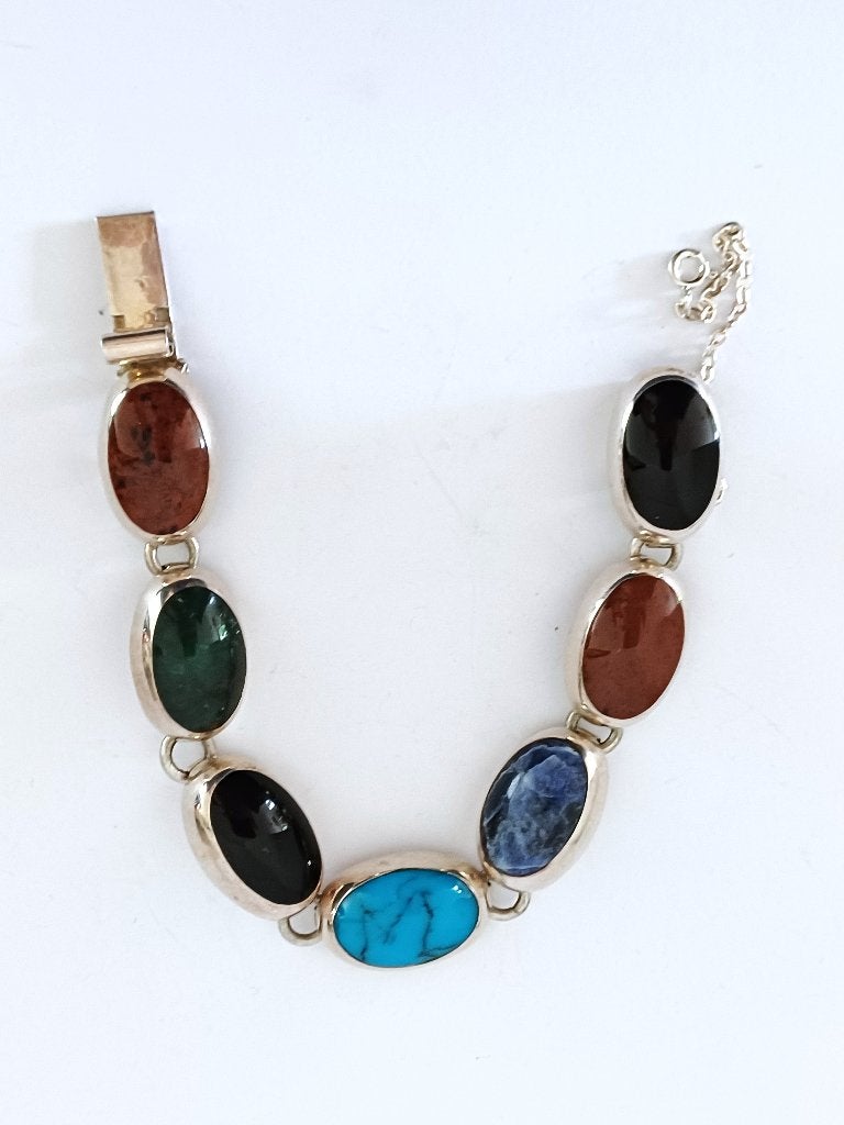 robuuste, vintage sterling armband Taxco, Mexico 41,86 gram, Ophalen of Verzenden, Zilver, Armband, Met edelsteen