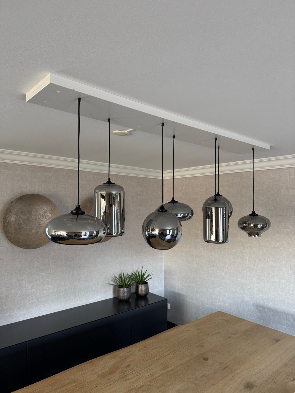 By Eve Design Hanglampen - 7 Stuks, Grijs Gespiegeld Glas, Ophalen, Zo goed als nieuw, Glas