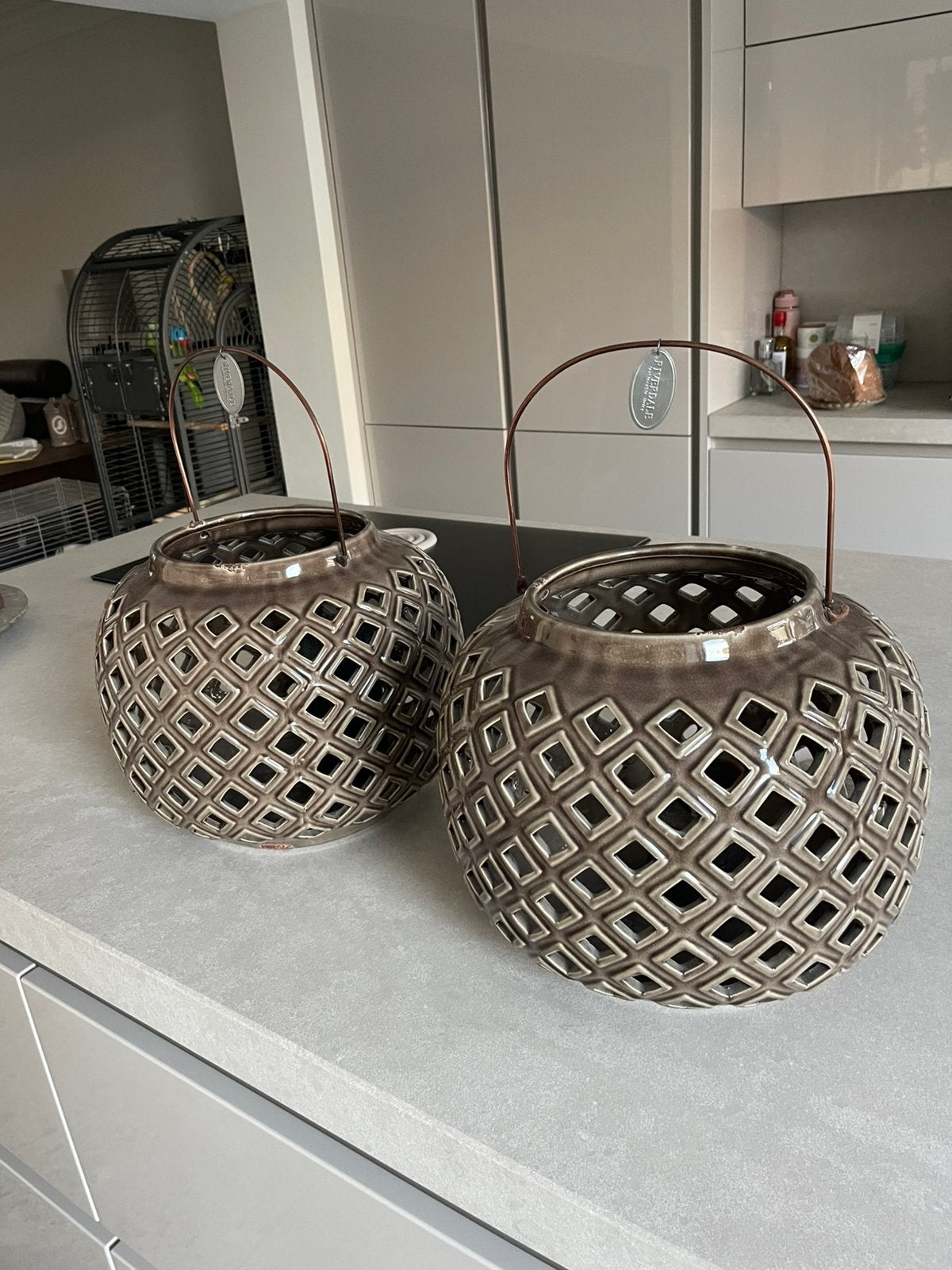 Riverdale windlichten keramiek kleur taupe 27cm h 30 cm door, Ophalen, Zo goed als nieuw, Riverdale