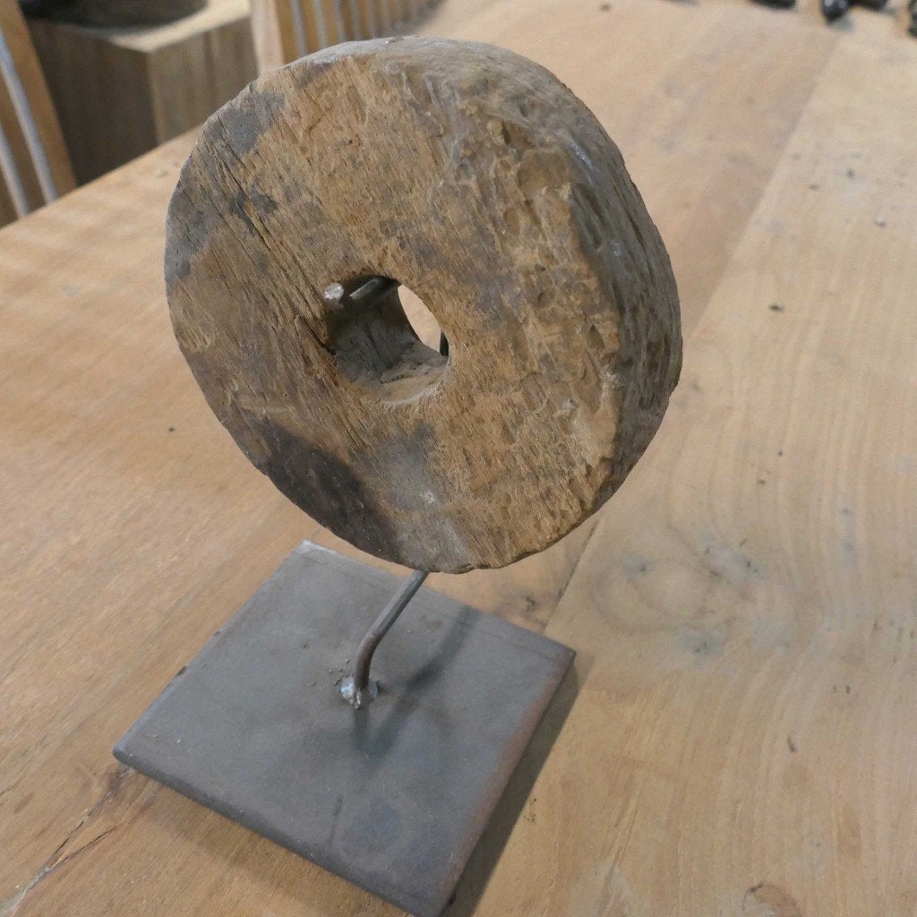 Oud hout wiel Decoratie geleefd teak landelijk HW1 kunst, Ophalen of Verzenden