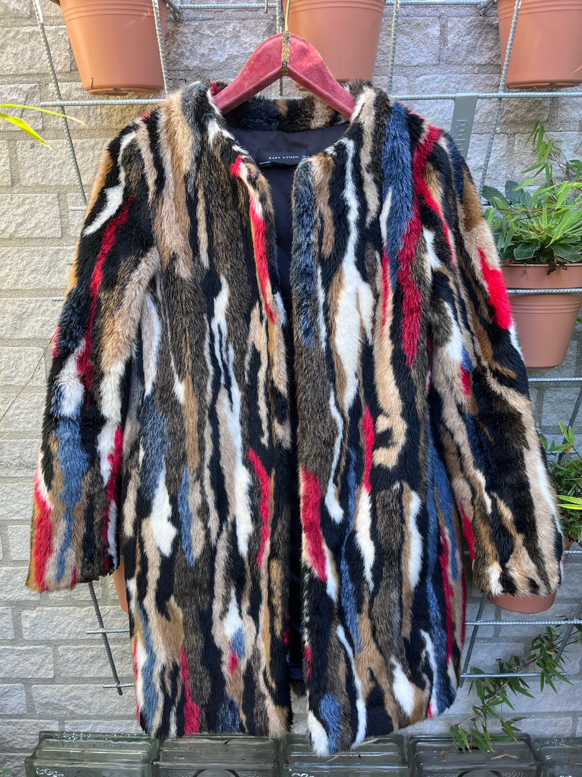 Zara Fake Fur Jas Maat S - Multicolor, Kleding | Dames, Ophalen of Verzenden, Zo goed als nieuw, Maat 36 (S), Meerkleurig