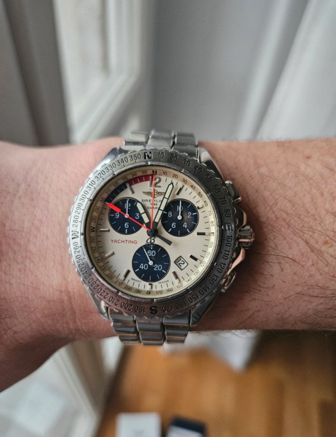 Breitling Shark Yachting Chronograaf Quartz A53605 Compleet, Ophalen of Verzenden, Zo goed als nieuw, Staal, Breitling