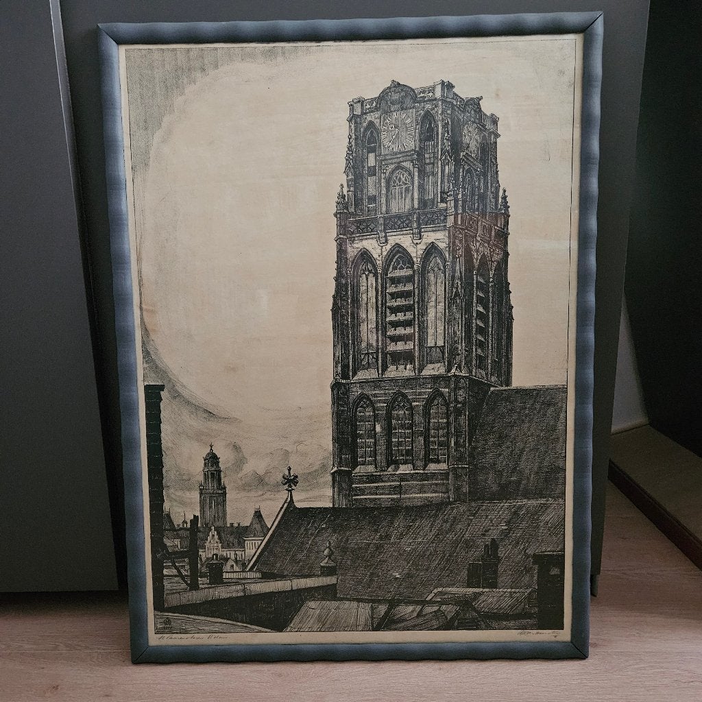 Stijlvol en uniek stukje kunst van St. Laurenstoren, Rdam, Ophalen, Stadsgezicht, Ingelijst, 83 cm