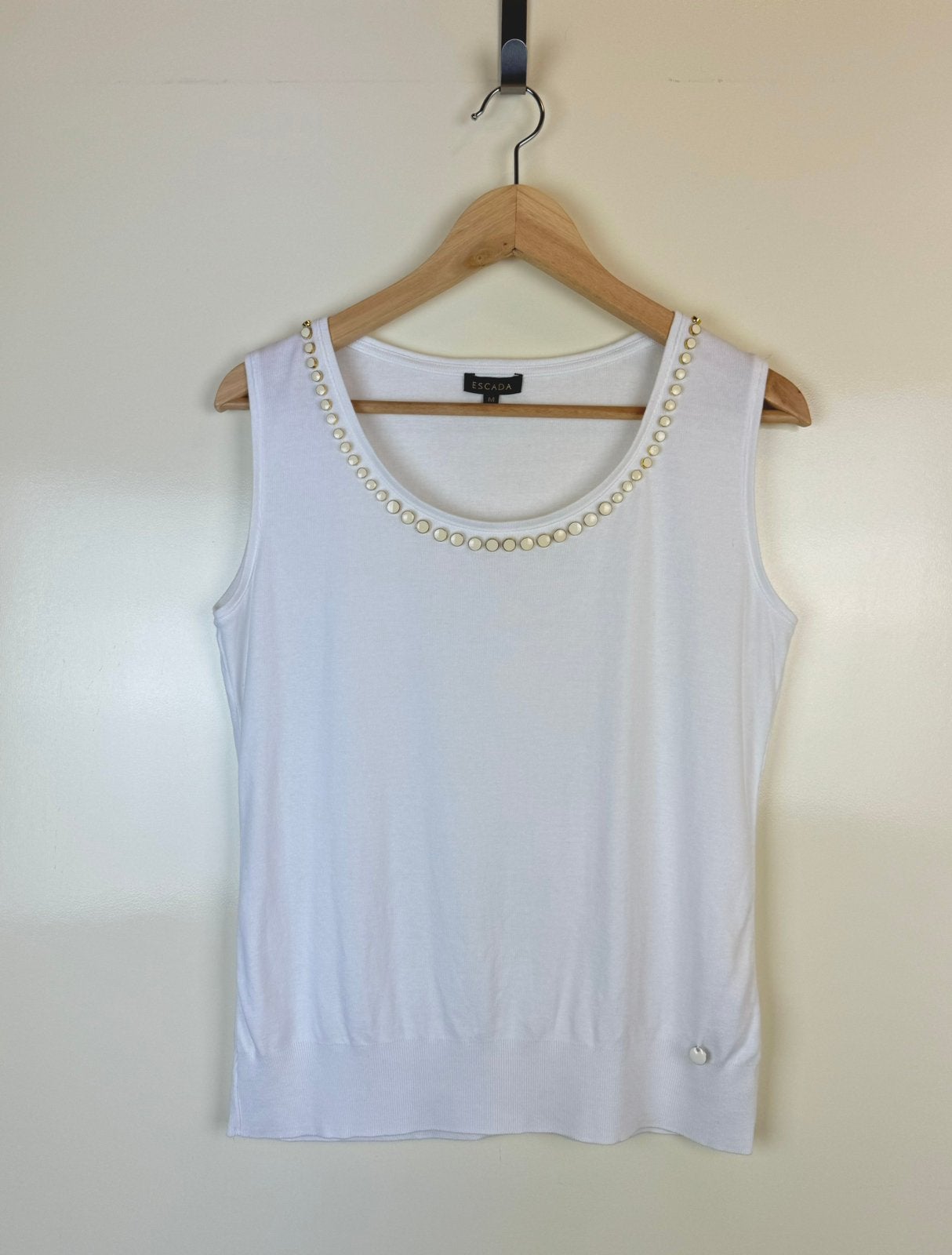 ESCADA Modal Cotton Necklace Top Camisole Top Summer M, Kleding | Dames, Maat 38/40 (M), Wit, Ophalen of Verzenden, Zo goed als nieuw