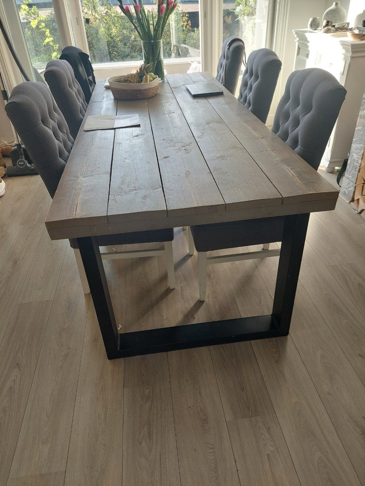 Eettafel steigerhout., Gebruikt, 200 cm of meer, Vijf personen of meer, Rechthoekig