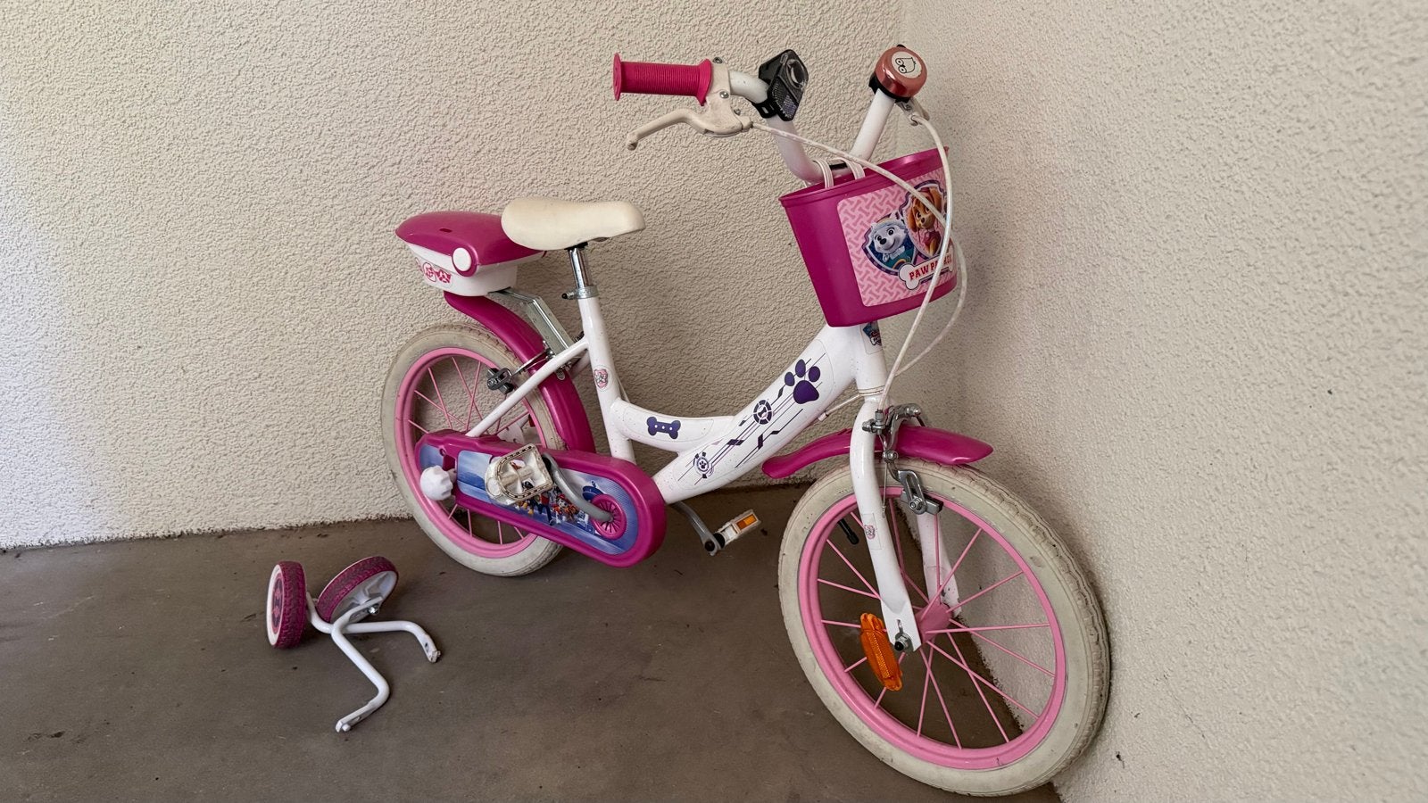 Paw Patrol meisjesfiets 16 inch met zijwieltjes, Ophalen, Zijwieltjes, Velgrem, 16 tot 20 inch