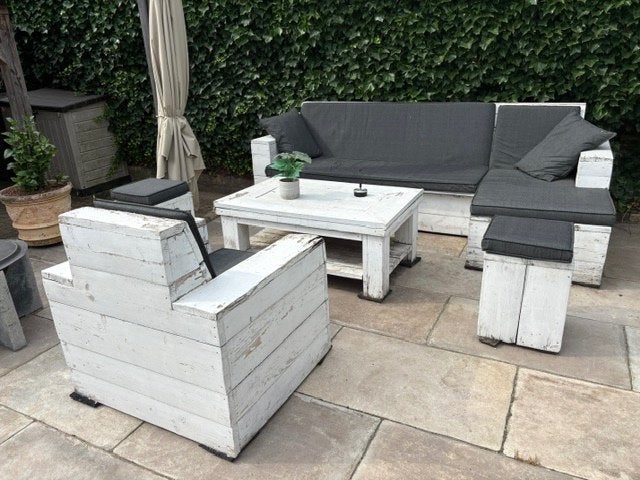 Steigerhouten tuinset (Gratis afhalen), Tuin en Terras, Tuinsets en Loungesets, Gebruikt, Loungeset, Steigerhout, 8 zitplaatsen