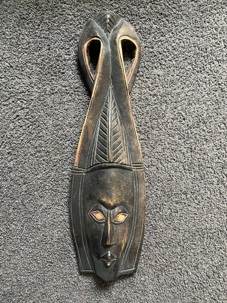 Vintage Afrikaans Houten Masker - Handgesneden Kunst, Ophalen of Verzenden