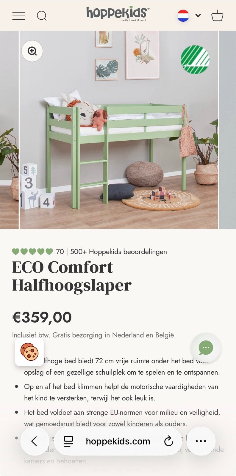 Hoppekids Halfhoogslaper - Groen - 70x160, Ophalen, Minder dan 160 cm, 190 cm of minder, Zo goed als nieuw